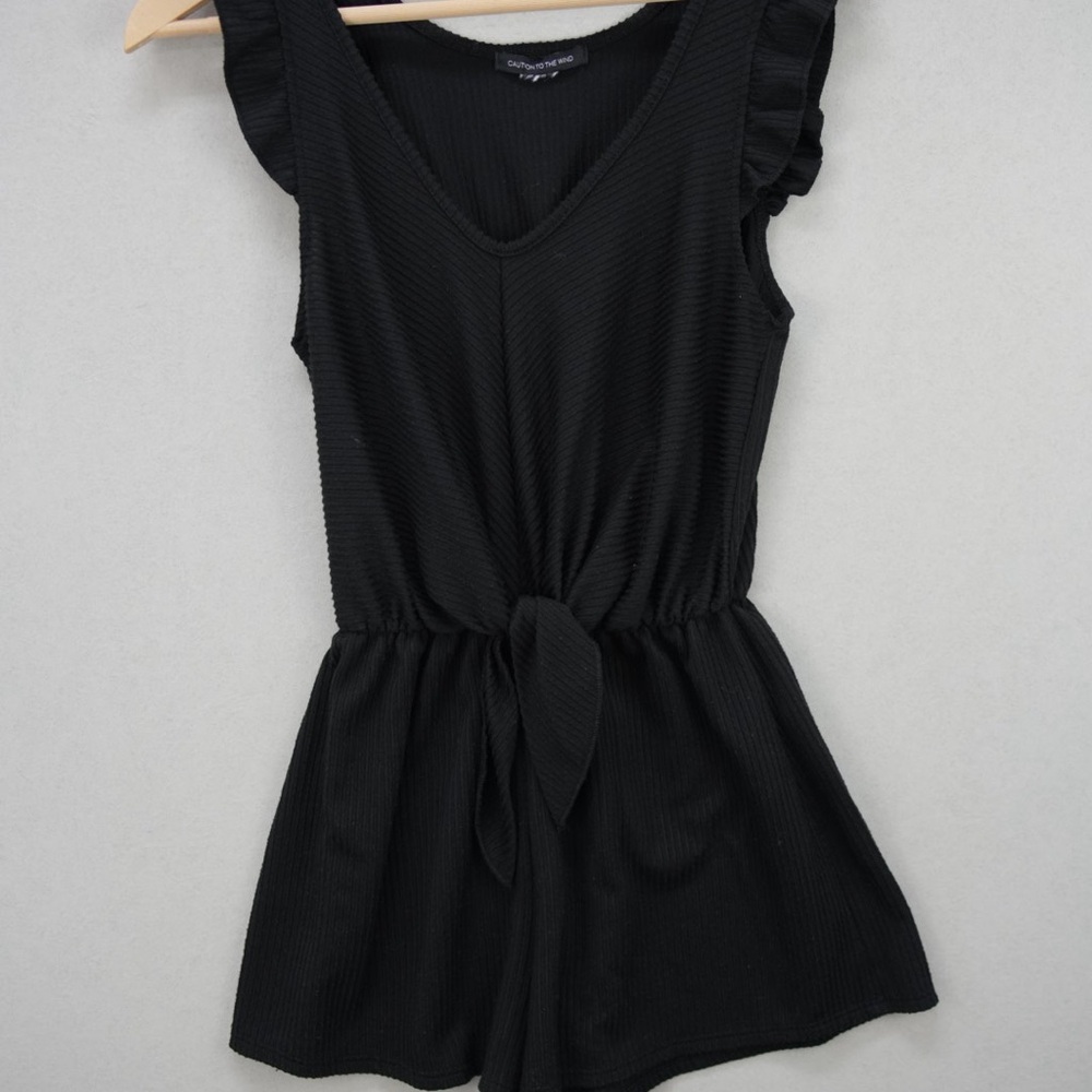 Caution To The Wind Black V-Neck Romper